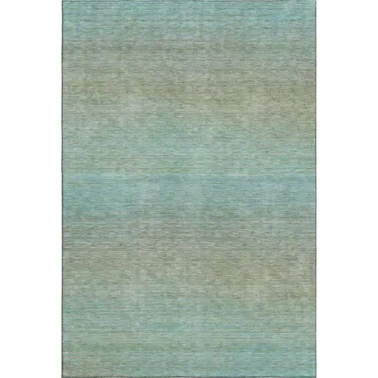 Teal And Taupe Striped Washable Area Rug With UV Protection Photo 1