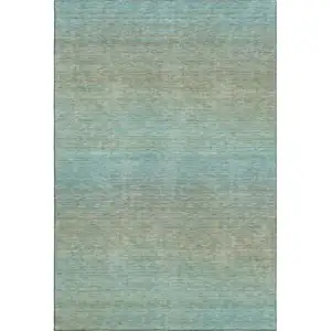 Photo of Teal And Taupe Striped Washable Area Rug With UV Protection