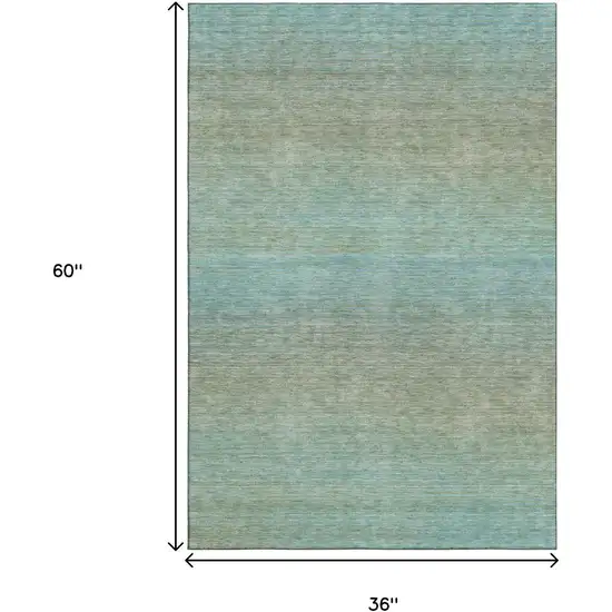 Teal And Taupe Striped Washable Area Rug With UV Protection Photo 3
