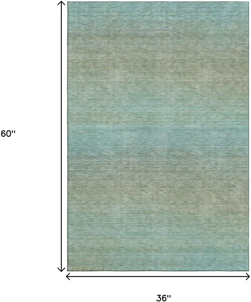 Teal And Taupe Striped Washable Area Rug With UV Protection Photo 3