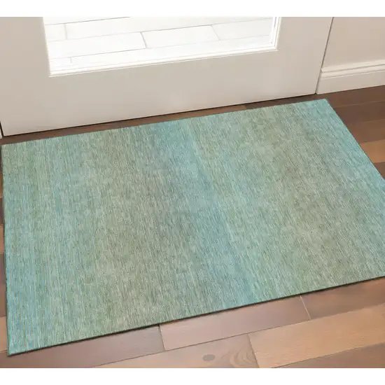 Teal And Taupe Striped Washable Area Rug With UV Protection Photo 1