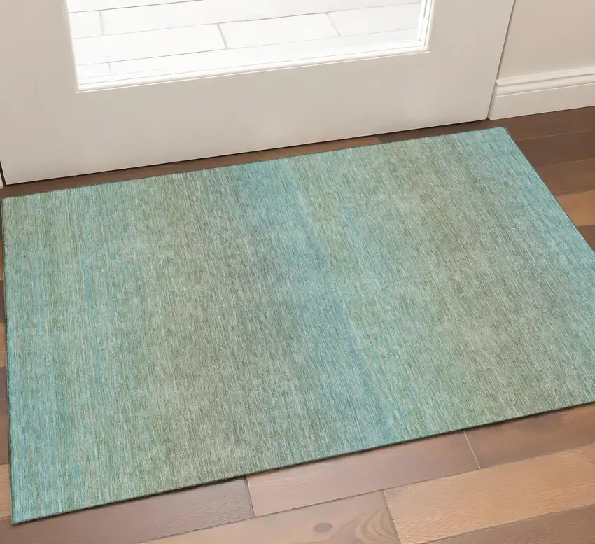 Teal And Taupe Striped Washable Area Rug With UV Protection Photo 1