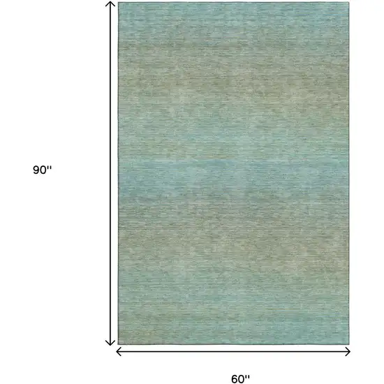 Teal And Taupe Striped Washable Area Rug With UV Protection Photo 9