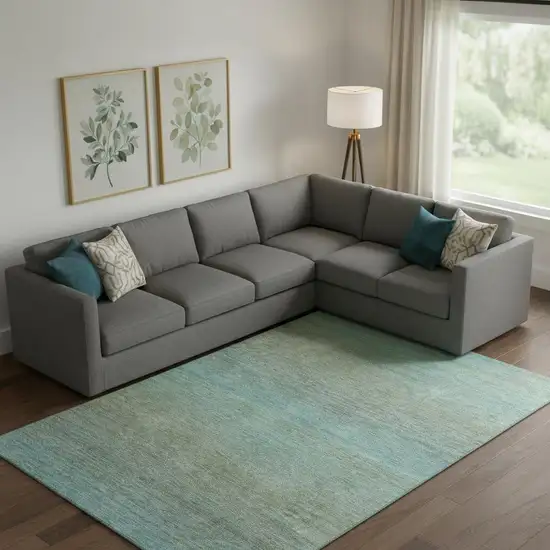 Teal And Taupe Striped Washable Area Rug With UV Protection Photo 2