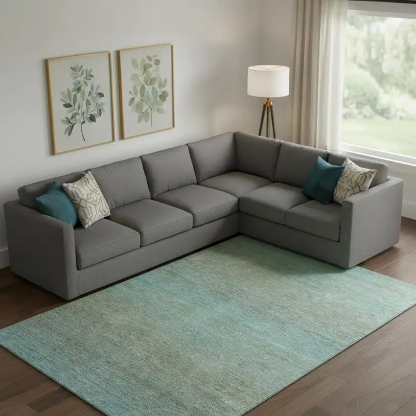 Teal And Taupe Striped Washable Area Rug With UV Protection Photo 2