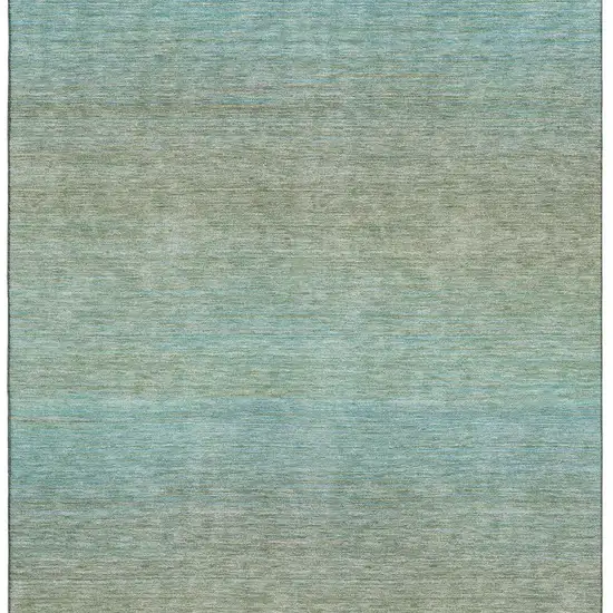 Teal And Taupe Striped Washable Area Rug With UV Protection Photo 3