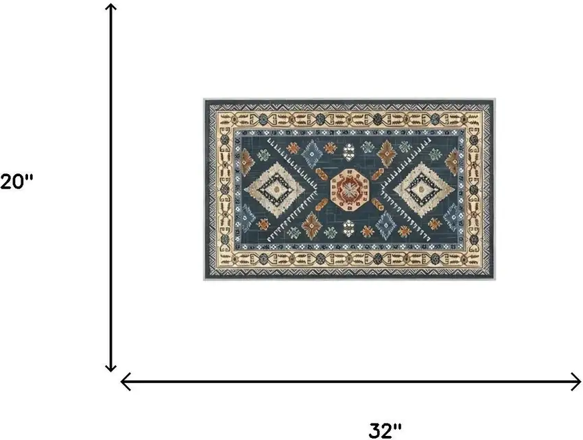 Teal And White Oriental Washable Area Rug Photo 4