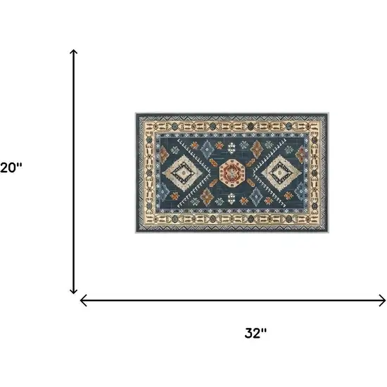 Teal And White Oriental Washable Area Rug Photo 4