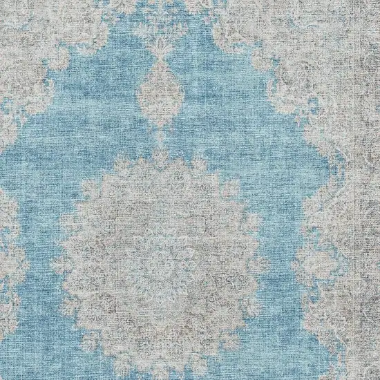 Teal Aqua And Gray Oriental Washable Area Rug With UV Protection Photo 2
