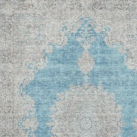 Teal Aqua And Gray Oriental Washable Area Rug With UV Protection Photo 2