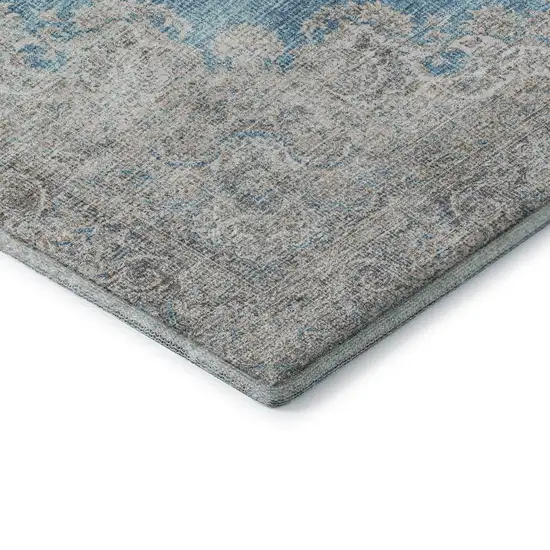 Teal Aqua And Gray Oriental Washable Area Rug With UV Protection Photo 7