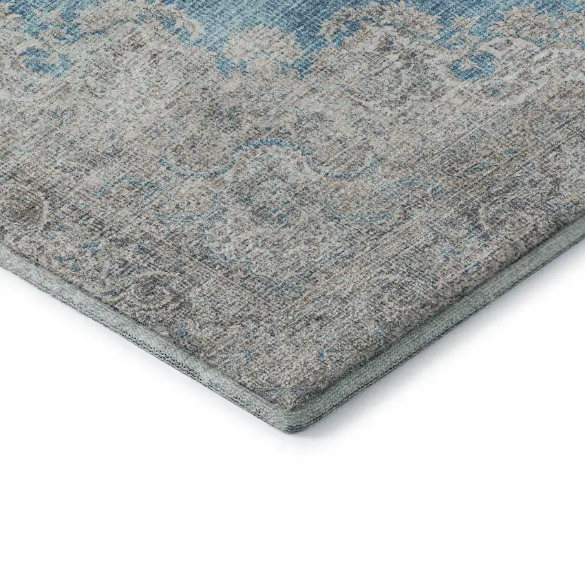 Teal Aqua And Gray Oriental Washable Area Rug With UV Protection Photo 7