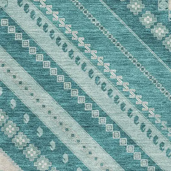 Teal Beige And Aqua Tribal Washable Area Rug With UV Protection Photo 2