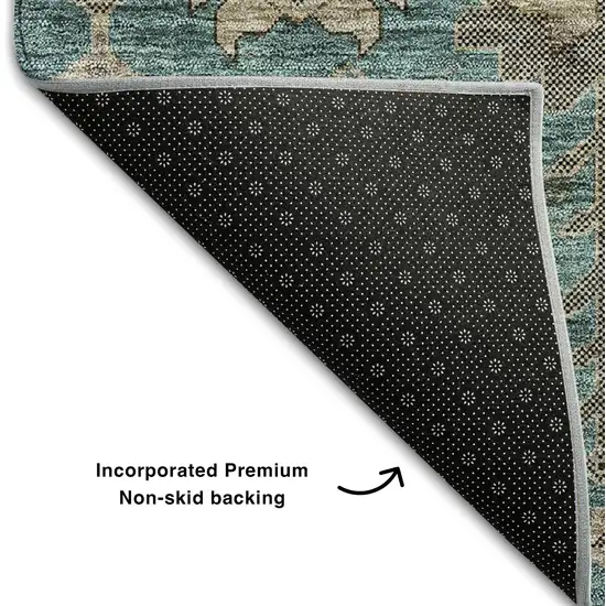 Teal Beige And Charcoal Oriental Washable Area Rug With UV Protection Photo 6