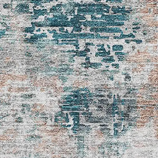 Teal Beige And Copper Abstract Washable Area Rug With UV Protection Photo 4