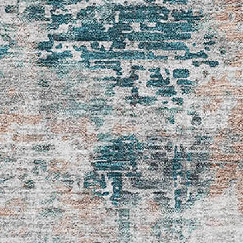 Teal Beige And Copper Abstract Washable Area Rug With UV Protection Photo 4