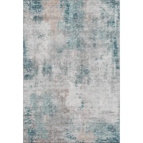 Teal Beige And Copper Abstract Washable Area Rug With UV Protection Photo 7