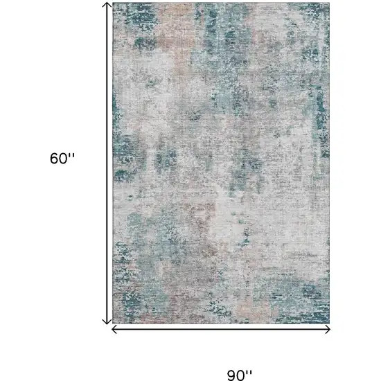 Teal Beige And Copper Abstract Washable Area Rug With UV Protection Photo 3