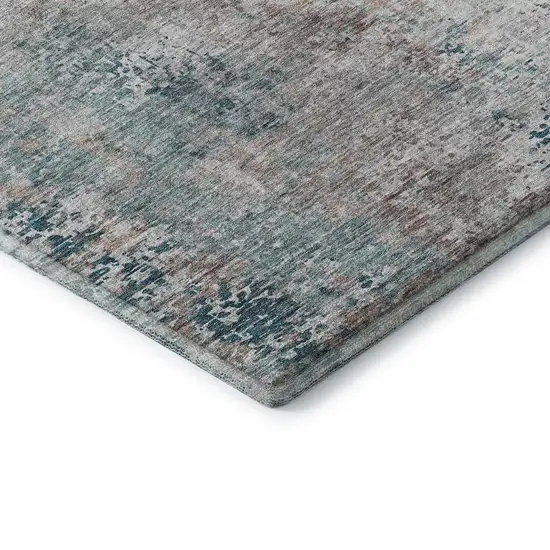 Teal Beige And Copper Abstract Washable Area Rug With UV Protection Photo 9