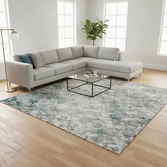 Teal Beige And Copper Abstract Washable Area Rug With UV Protection Photo 2