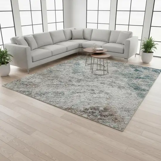 Teal Beige And Copper Abstract Washable Area Rug With UV Protection Photo 2