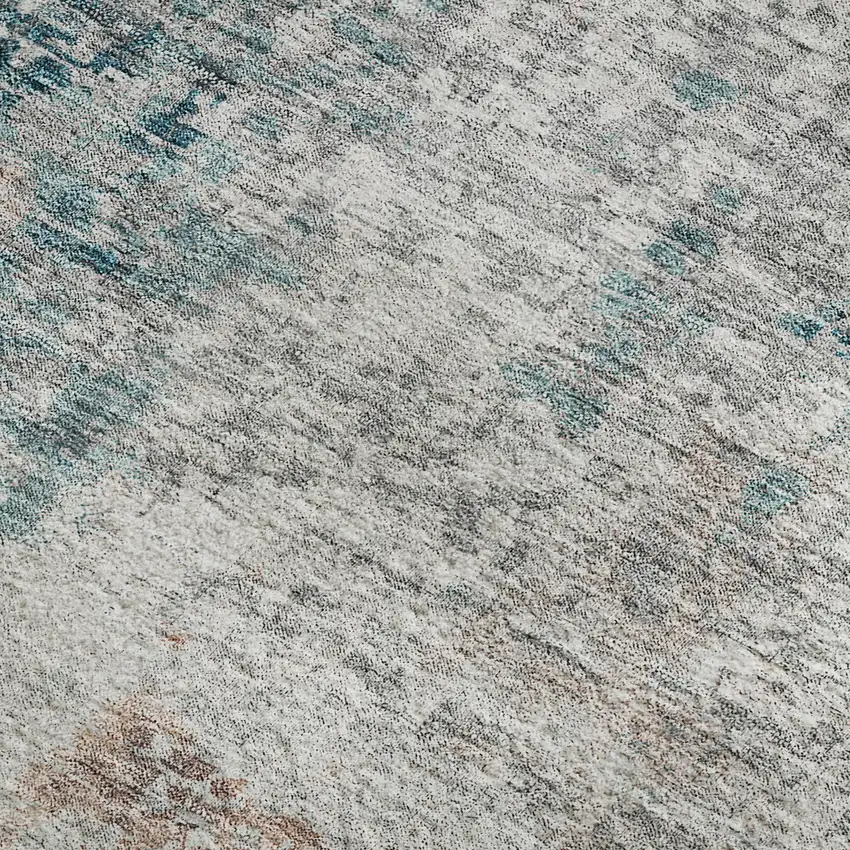 Teal Beige And Copper Abstract Washable Area Rug With UV Protection Photo 3