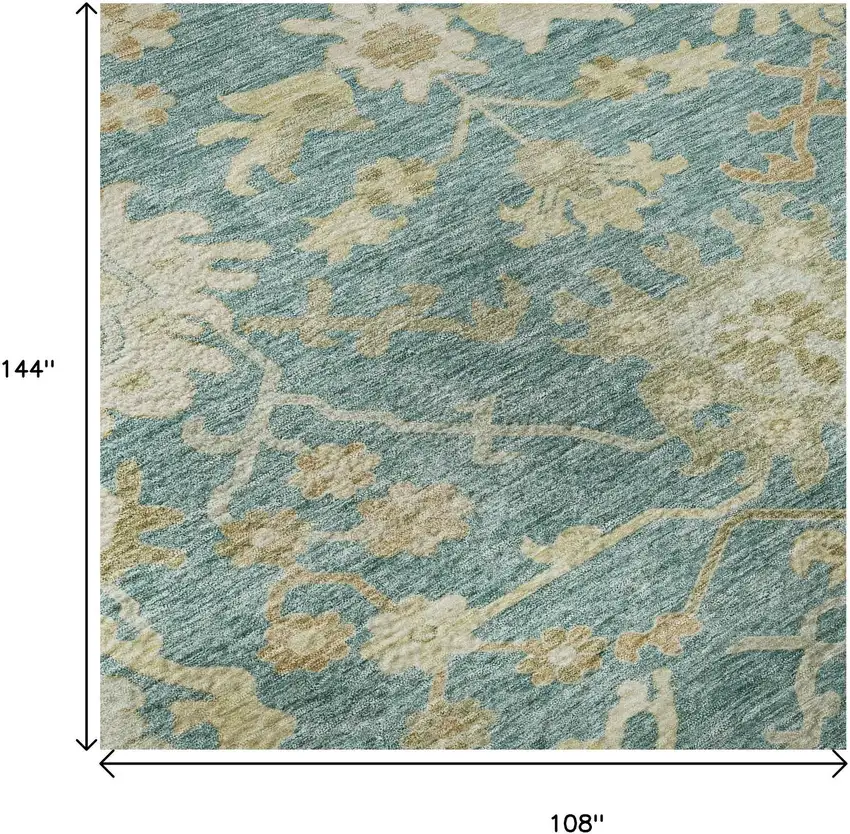 Teal Beige And Copper Floral Medallion Washable Area Rug With UV Protection Photo 9