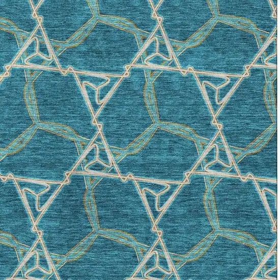 Teal Beige And Copper Geometric Washable Area Rug With UV Protection Photo 2