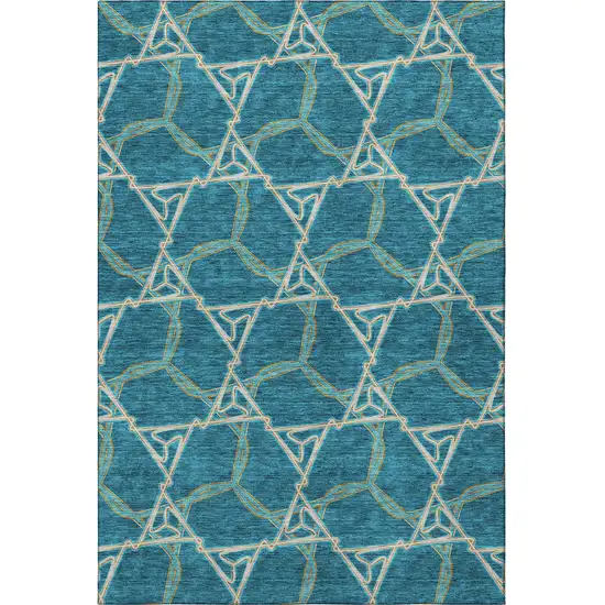 Teal Beige And Copper Geometric Washable Area Rug With UV Protection Photo 3