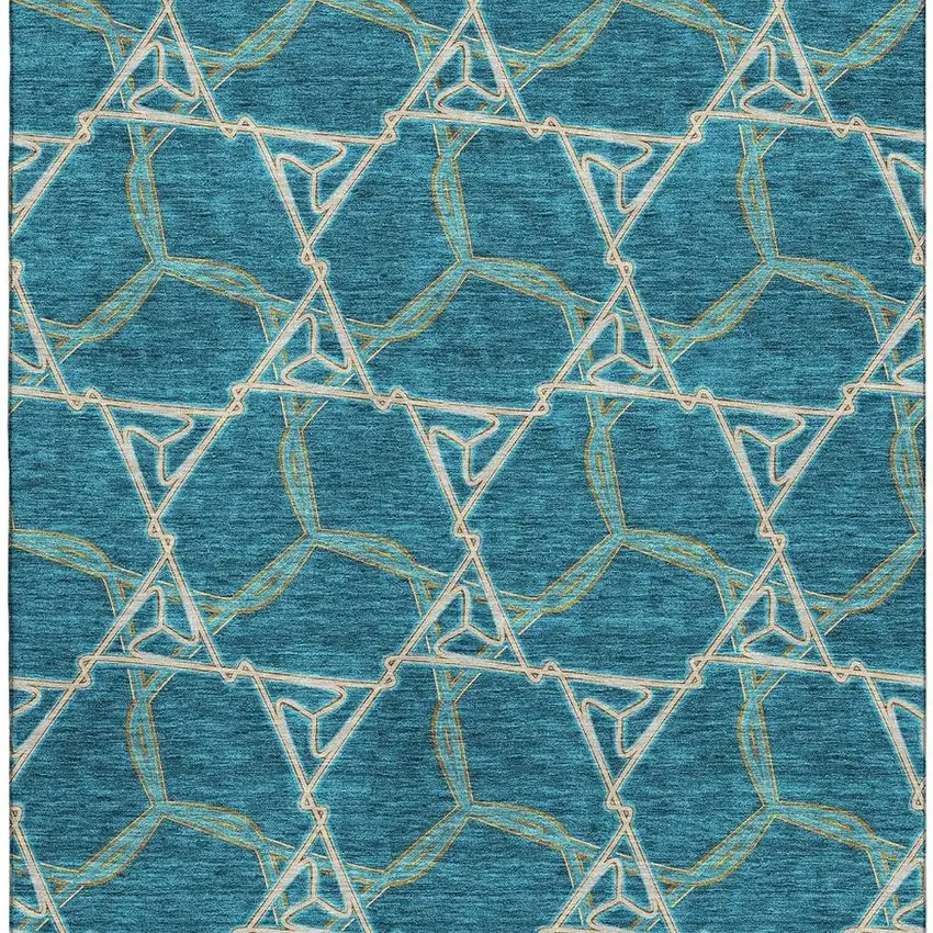 Teal Beige And Copper Geometric Washable Area Rug With UV Protection Photo 2