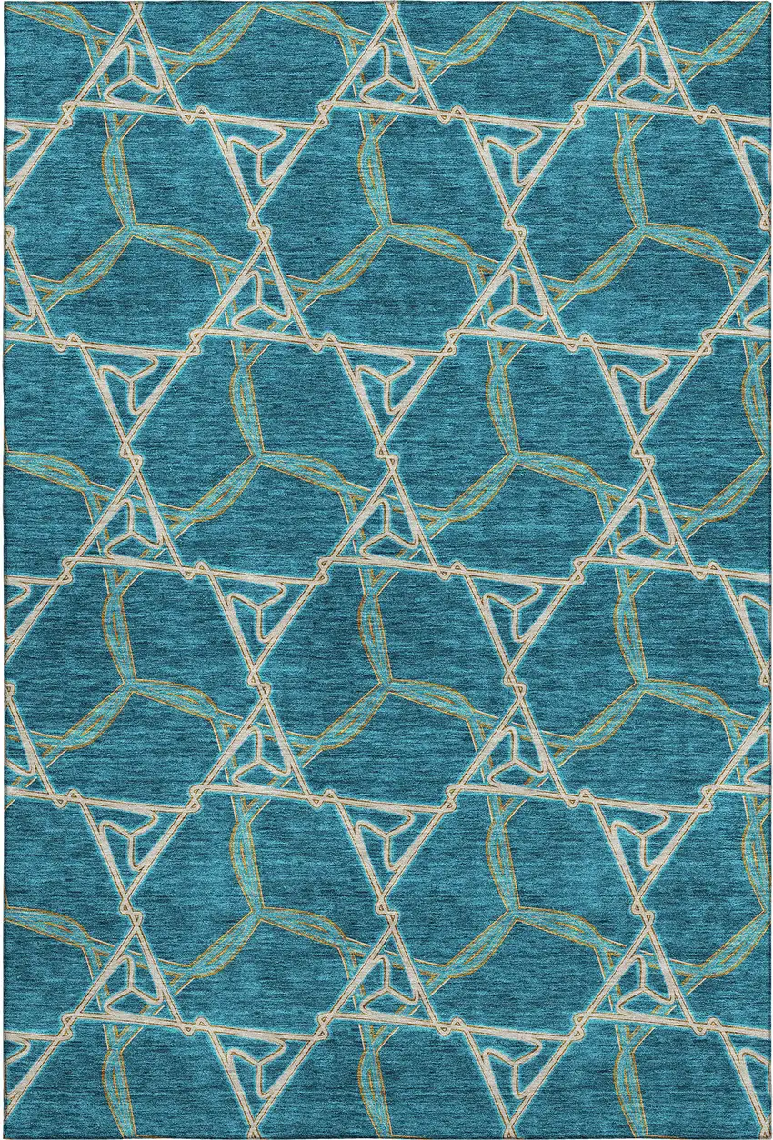 Teal Beige And Copper Geometric Washable Area Rug With UV Protection Photo 1