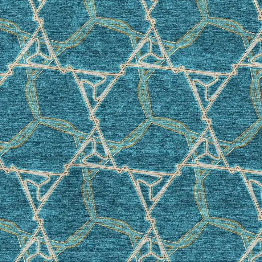 Teal Beige And Copper Geometric Washable Area Rug With UV Protection Photo 2