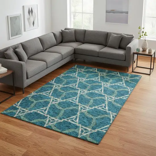 Teal Beige And Copper Geometric Washable Area Rug With UV Protection Photo 2
