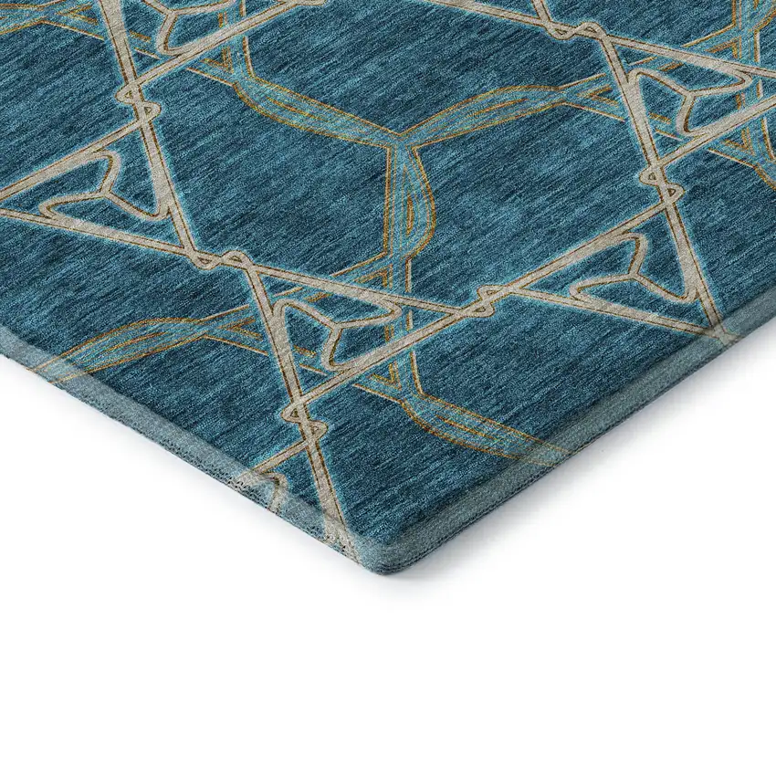 Teal Beige And Copper Geometric Washable Area Rug With UV Protection Photo 8