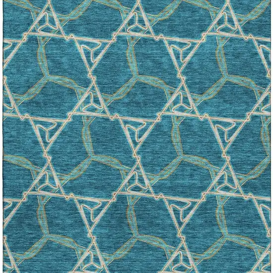 Teal Beige And Copper Geometric Washable Area Rug With UV Protection Photo 3