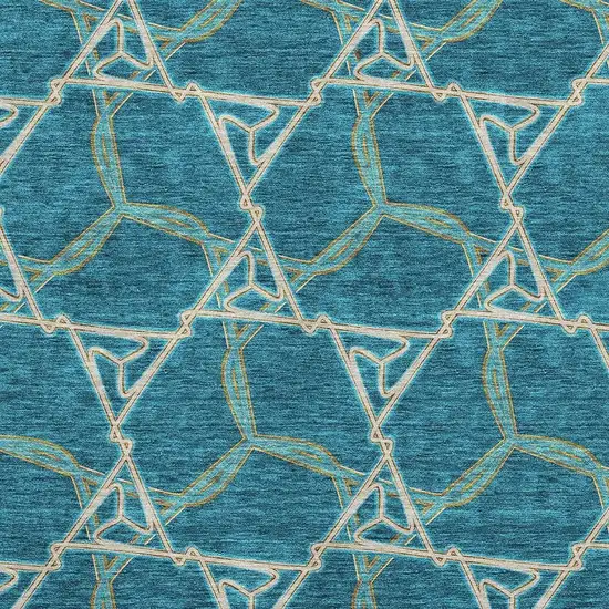Teal Beige And Copper Geometric Washable Area Rug With UV Protection Photo 2