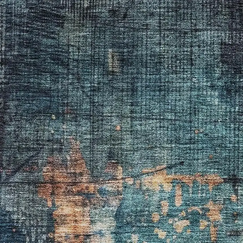 Teal Beige And Gray Abstract Washable Area Rug With UV Protection Photo 4