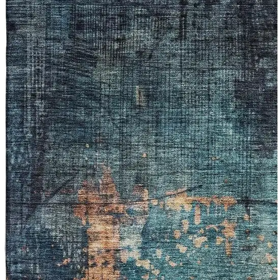 Teal Beige And Gray Abstract Washable Area Rug With UV Protection Photo 5