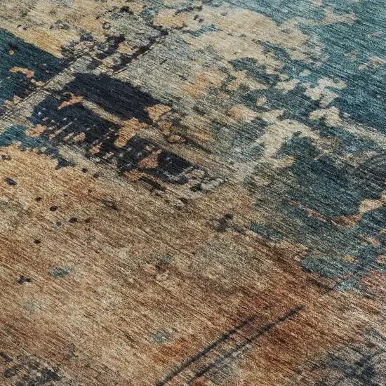 Teal Beige And Gray Abstract Washable Area Rug With UV Protection Photo 2