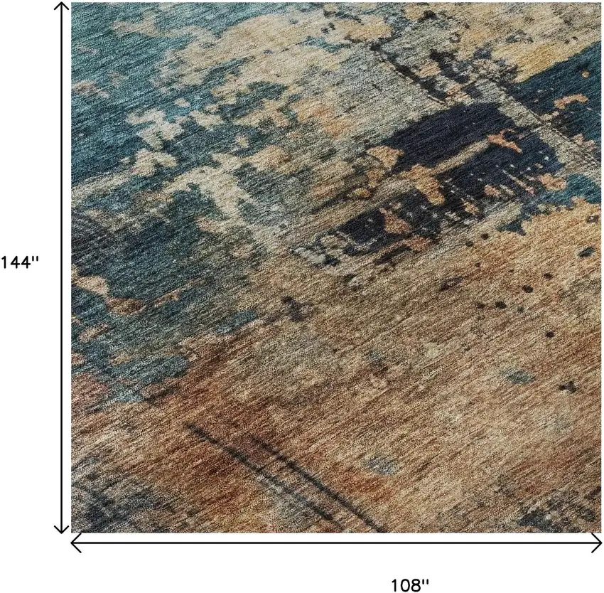 Teal Beige And Gray Abstract Washable Area Rug With UV Protection Photo 9