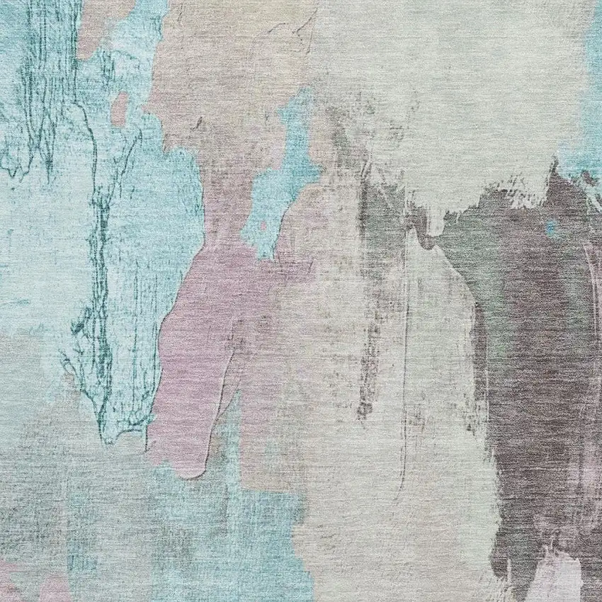 Teal Beige And Gray Abstract Washable Area Rug With UV Protection Photo 3