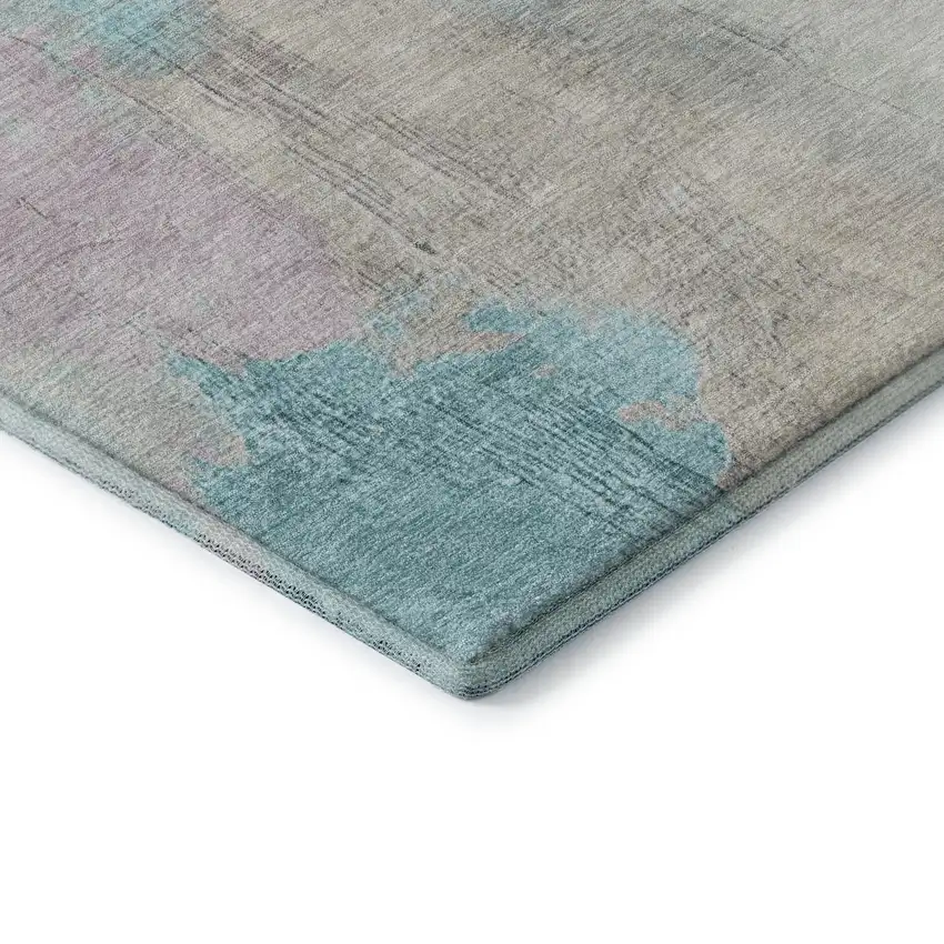 Teal Beige And Gray Abstract Washable Area Rug With UV Protection Photo 8