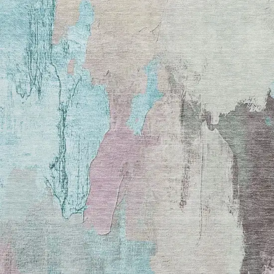 Teal Beige And Gray Abstract Washable Area Rug With UV Protection Photo 3