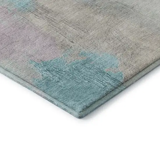 Teal Beige And Gray Abstract Washable Area Rug With UV Protection Photo 7