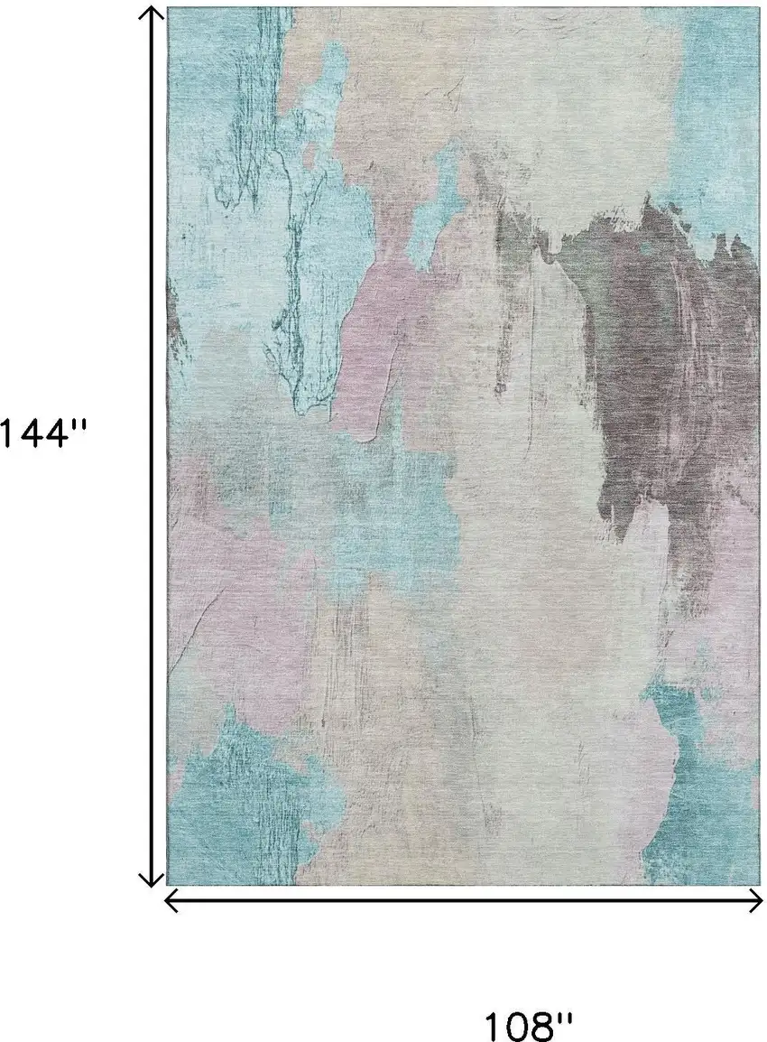 Teal Beige And Gray Abstract Washable Area Rug With UV Protection Photo 8