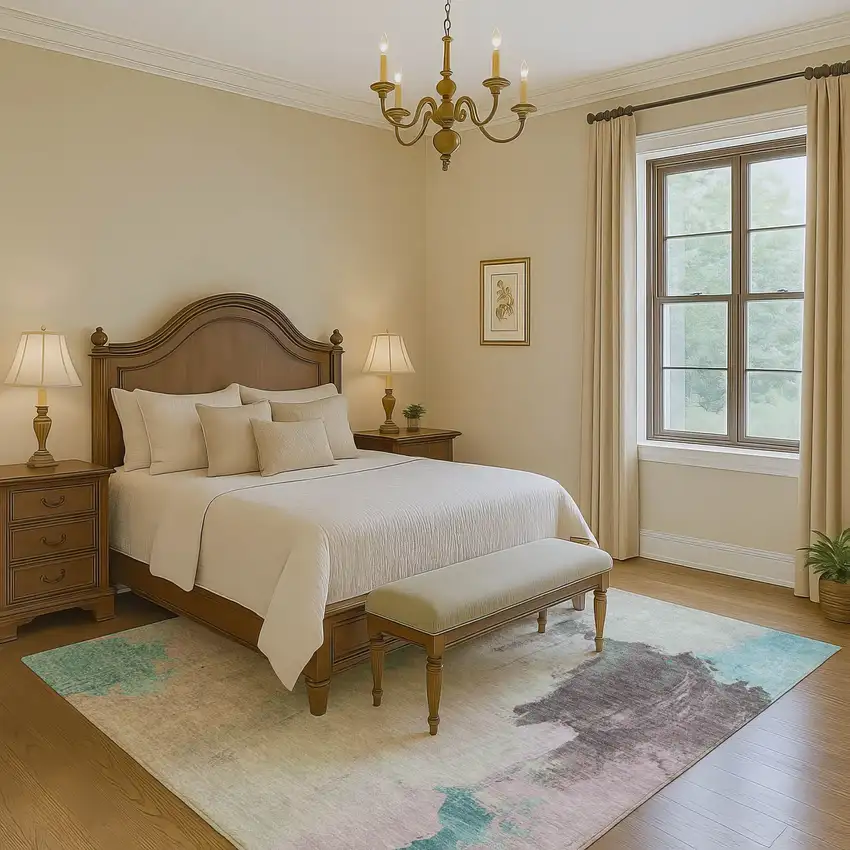 Teal Beige And Gray Abstract Washable Area Rug With UV Protection Photo 6