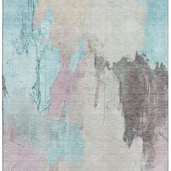 Teal Beige And Gray Abstract Washable Area Rug With UV Protection Photo 4