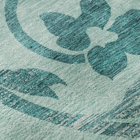 Teal Beige And Gray Floral Washable Area Rug With UV Protection Photo 9