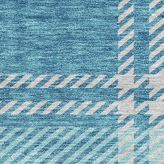 Teal Beige And Gray Plaid Washable Area Rug With UV Protection Photo 2