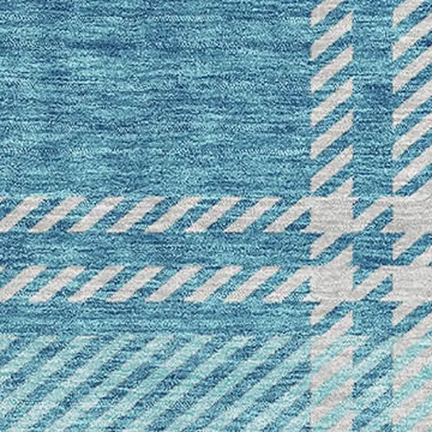 Teal Beige And Gray Plaid Washable Area Rug With UV Protection Photo 2